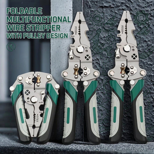 Foldable Multifunctional Wire Stripper with Pulley Design